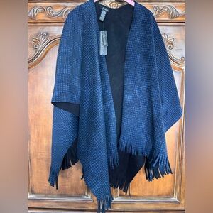 Chic Blue Small Plaid Reversible Cape/Poncho